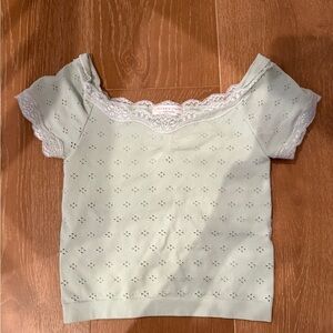 Altar’d State Mint Eyelet Lace Trim Crop Top XXS/XS